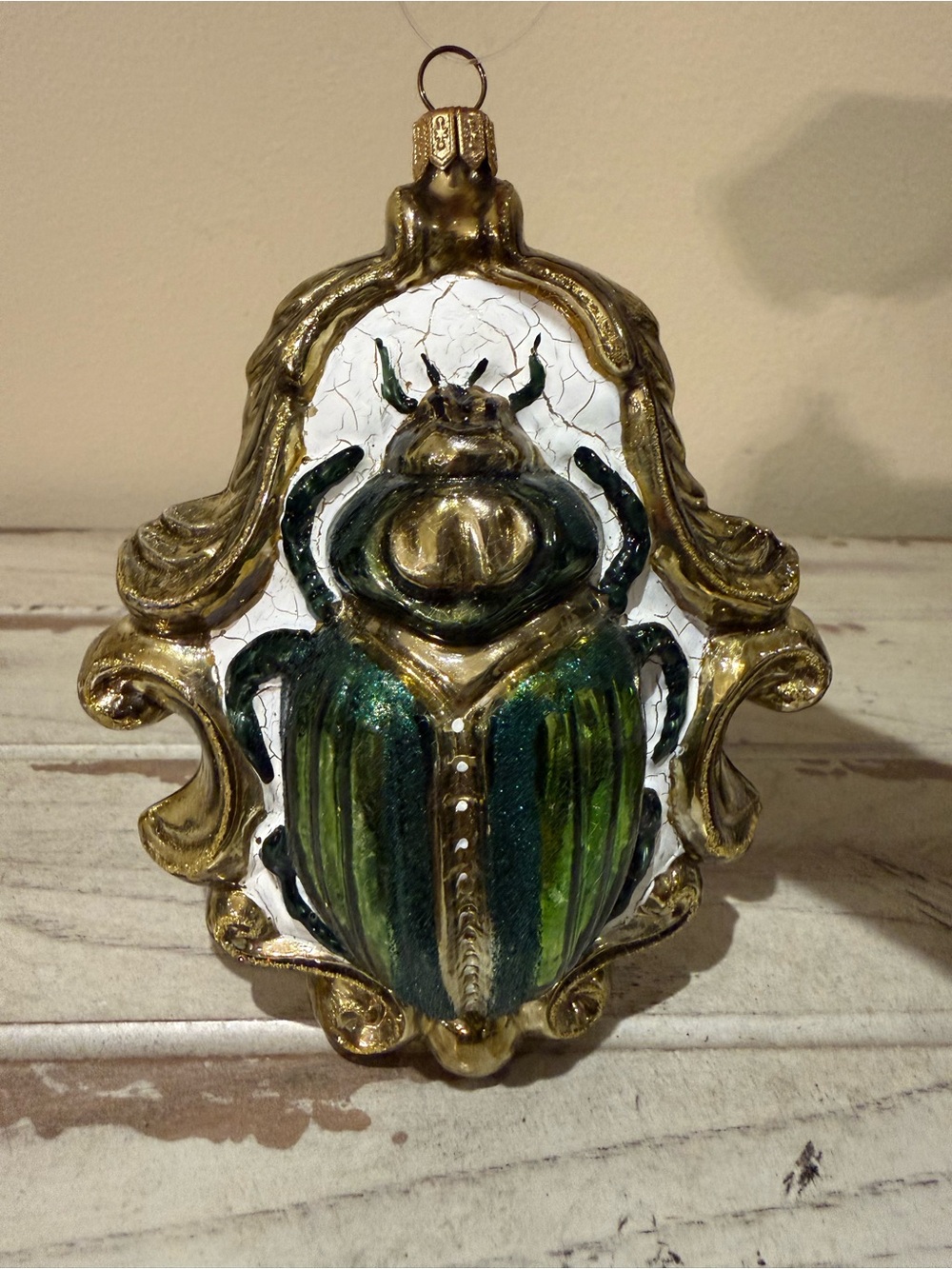 Vintage Trendsetter Mercury Glass Scarab Beetle Ornament Poland Baroque Frame